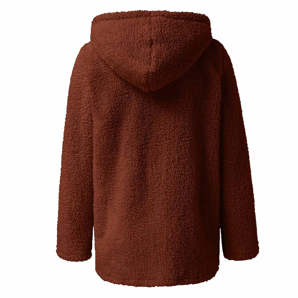 Женская мода сплошной цвет куртка с длинным рукавом на молнии с капюшоном плюшевое пальто