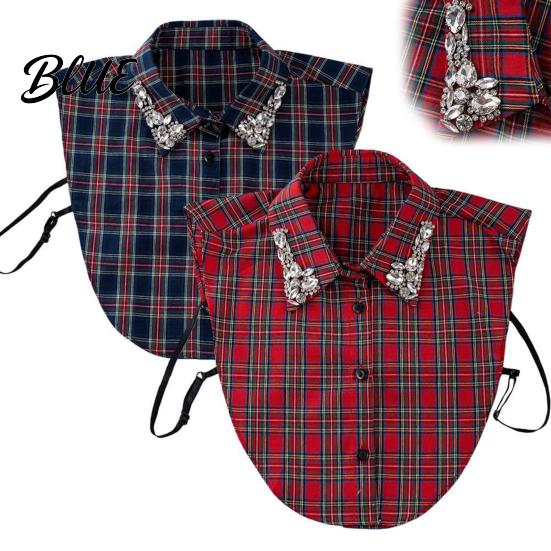 Elegant Detachable Collar Women Plaid Fake Red Blue Christmas Fashion