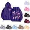 Women's Fashion Long Sleeve Sweatshirt Letter Bow Printed Hooded Drawstring Pullover Oversized Pocket Sweatshirt Top
