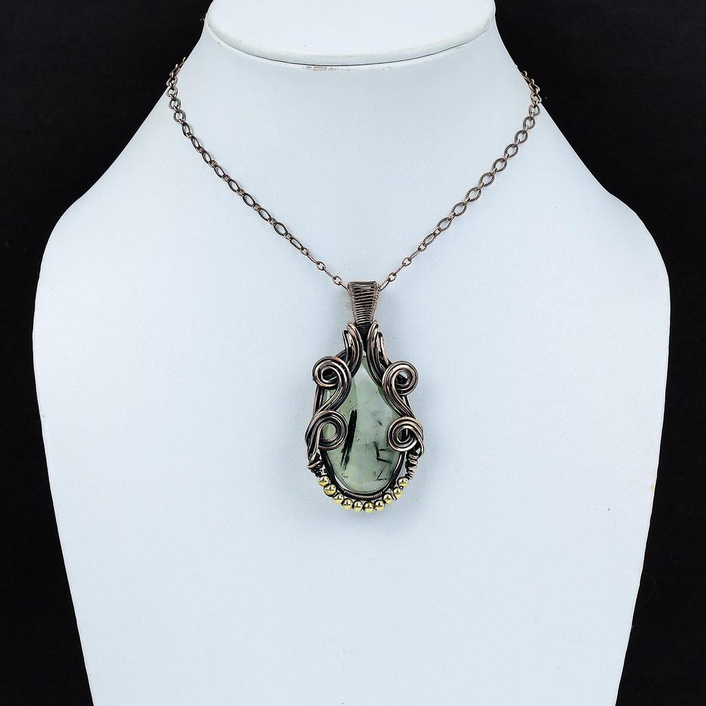 Moss Prehnite Pendant Copper Wire Wrapped Gemstone Pendant Handmade Boho Pendant Beautiful Copper Jewelry Latest Design Pendant Wedding Gift