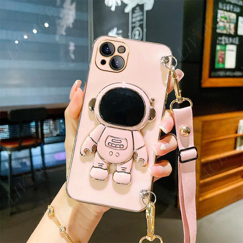 Astronaut Crossbody Lanyard Phone Holder Case For Xiaomi Redmi Note 11 Pro 12 8 8t 10 9 Pro Max 7 Redmi 9 9A 9T 9C Stand Cover