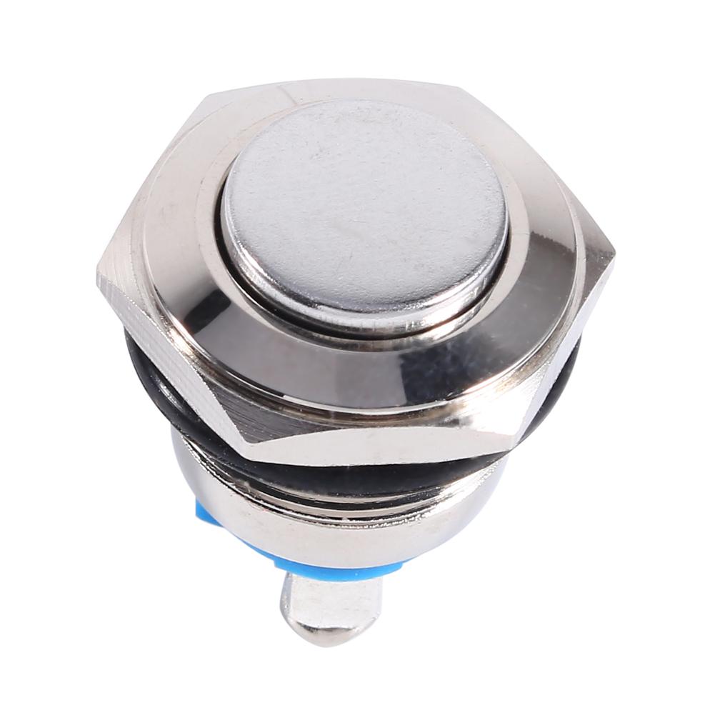 12V 16mm Car Waterproof Momentary Metal Push Button ON OFF Horn Switch Silver High Flush Switch Start