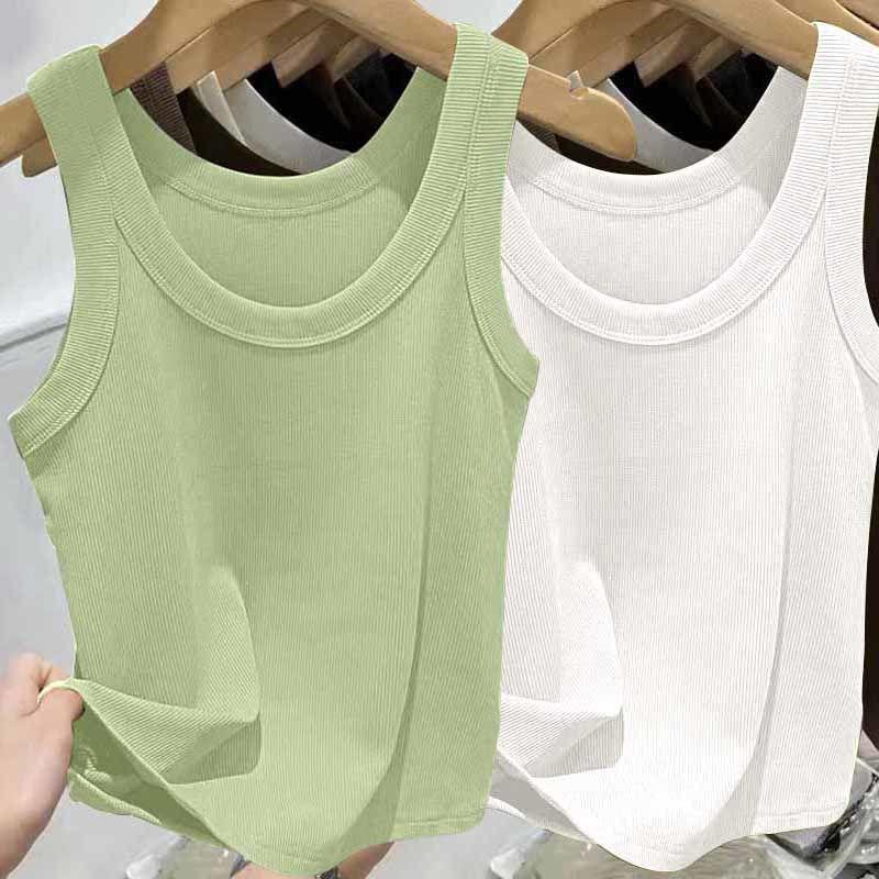 Женский топ на бретельках в рубчик из ледяного шелка с U-образным вырезом и бретельками для весны и лета