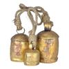Set of 3 Large Rustic Iron Hanging Bells for Farmhouse Decor Cow Bell 2.5", 4.5", 5.5", Vintage Gold Christmas Ornaments with Jute Rope for Crafts