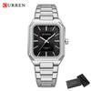 CURREN NEW Stainless Steel Strap Vintage Rectangle Dial Quartz Watches for Men Luminous Hands Waterproof