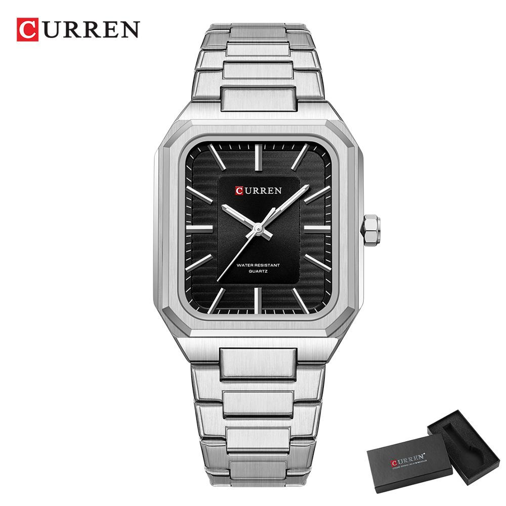CURREN NEW Stainless Steel Strap Vintage Rectangle Dial Quartz Watches for Men Luminous Hands Waterproof
