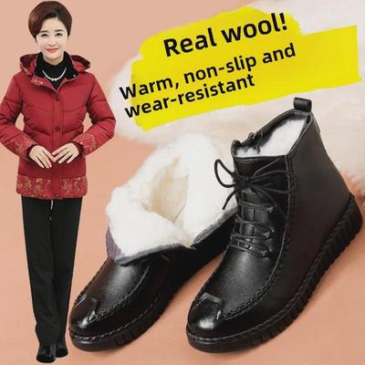 Женские теплые зимние нескользящие кожаные ботинки для людей среднего и пожилого возраста