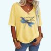 Women Fashion Loose Tee Shirt Casual V Neck Summer Top Dragonfly Print Short Sleeve T-shirt