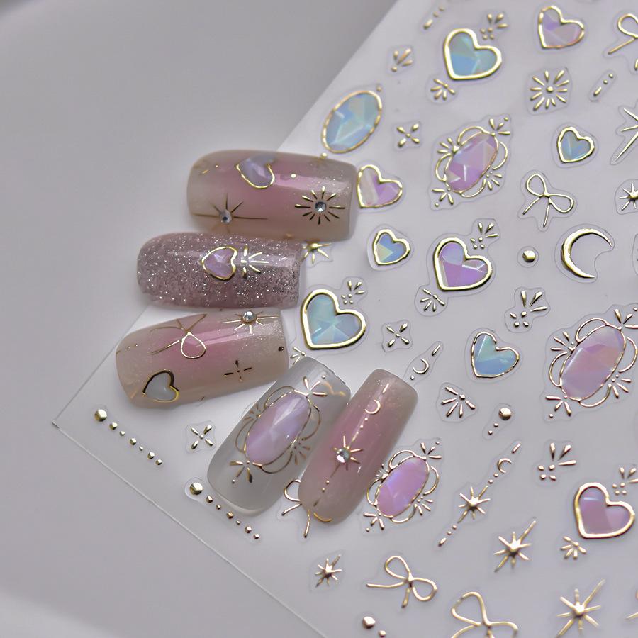 1pcs 5D Shell Light Nail Stickers Fashion Gold Border Love Bowknot Moon Star Art Decal High Quality Manicure Decorations