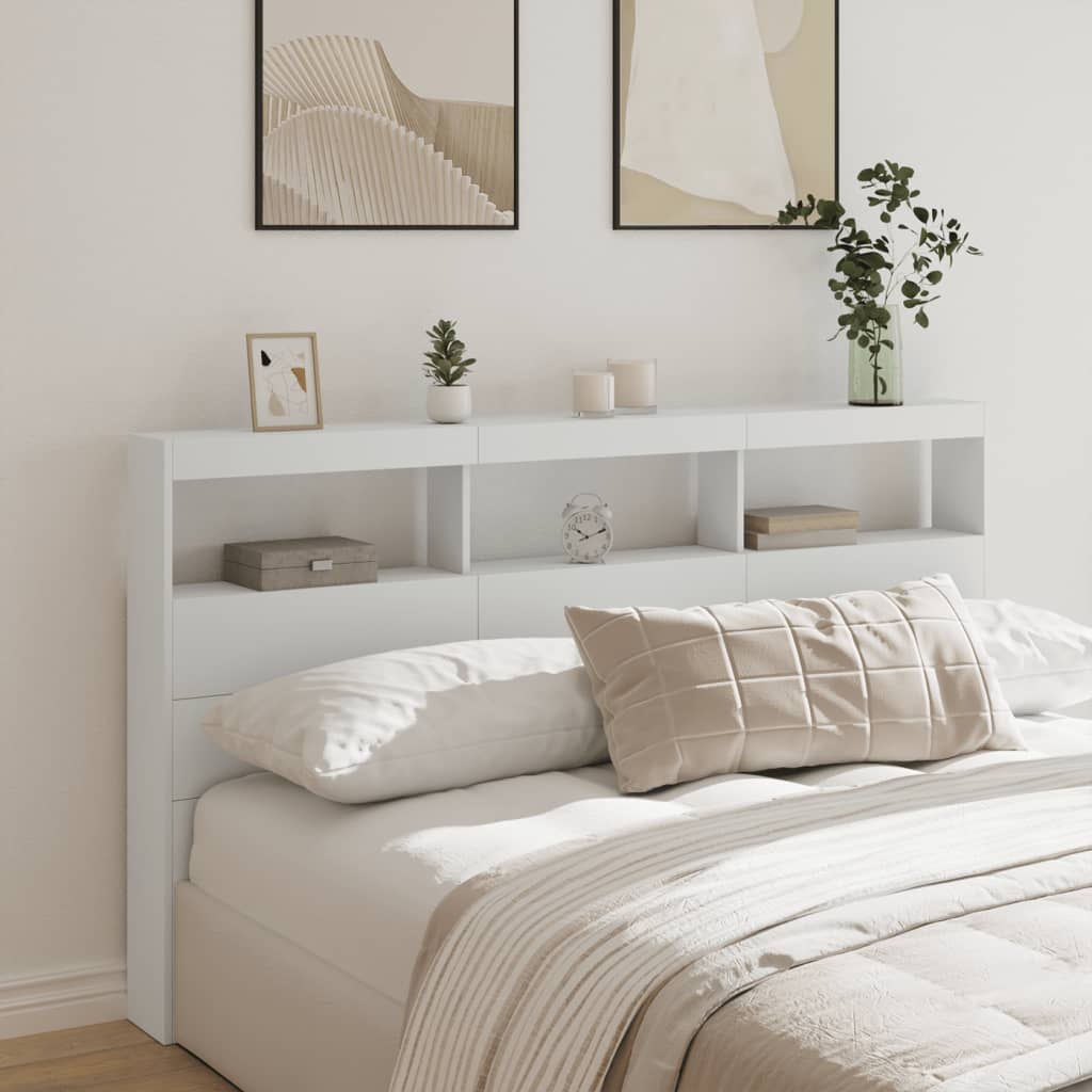 LED Headboard with Shelves White 180 x 17 x 102 cm