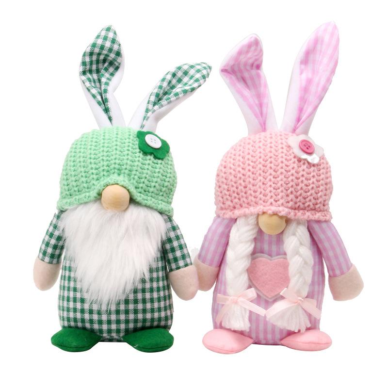 2Pcs Rabbit Ear Faceless Gnome with Knitted Hat Easter Old Man Dwarf Decor Festival Theme for Bedroom Living Room Decor