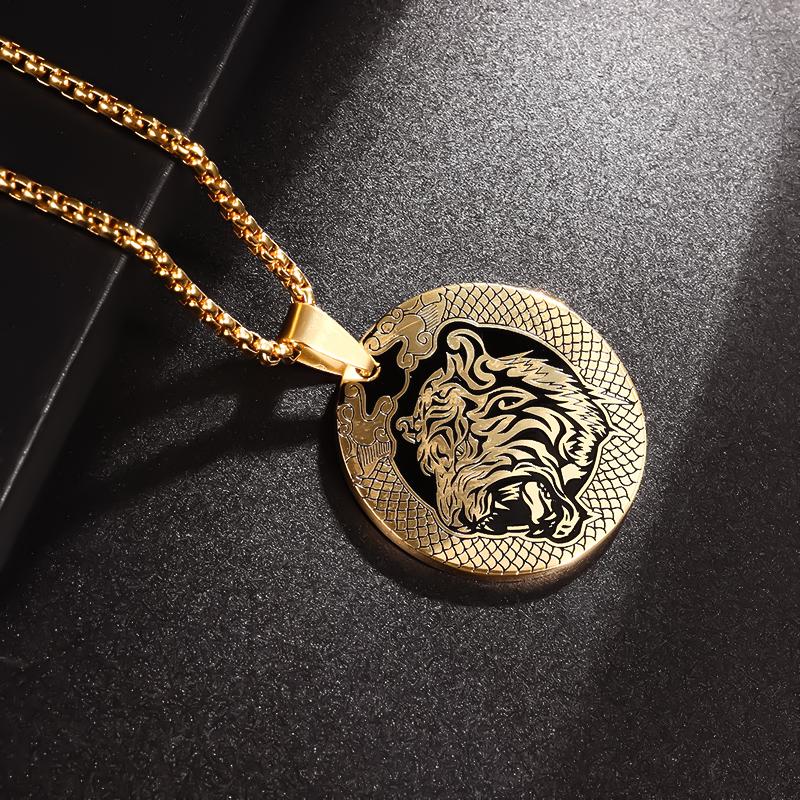 Fashionable Tiger Head Pendant Animal Tiger Necklace Men\\\'s Punk Hip Hop Trendy Casual Jewelry Gift