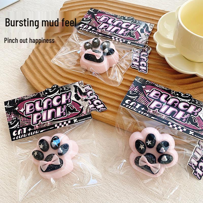 Розовая и черная кошачья лапка, игрушка-антистресс для сжимания - Мягкая, похожая на грязь, декомпрессионная вещь в слепом пакете