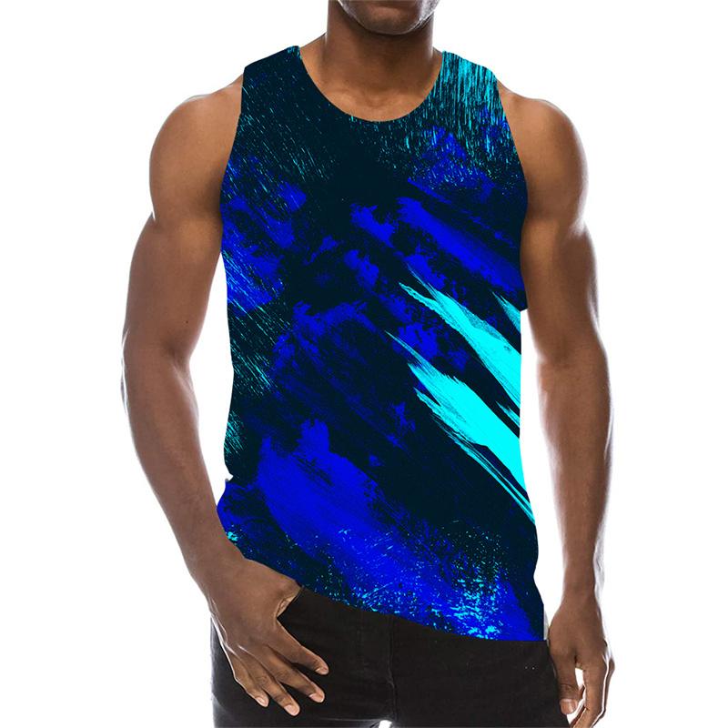 Мужская майка с 3D-принтом, разноцветная, для лета, спорта, спортзала, фитнеса, без рукавов, жилет, топы, арт, психоделический пигментный узор, футболка