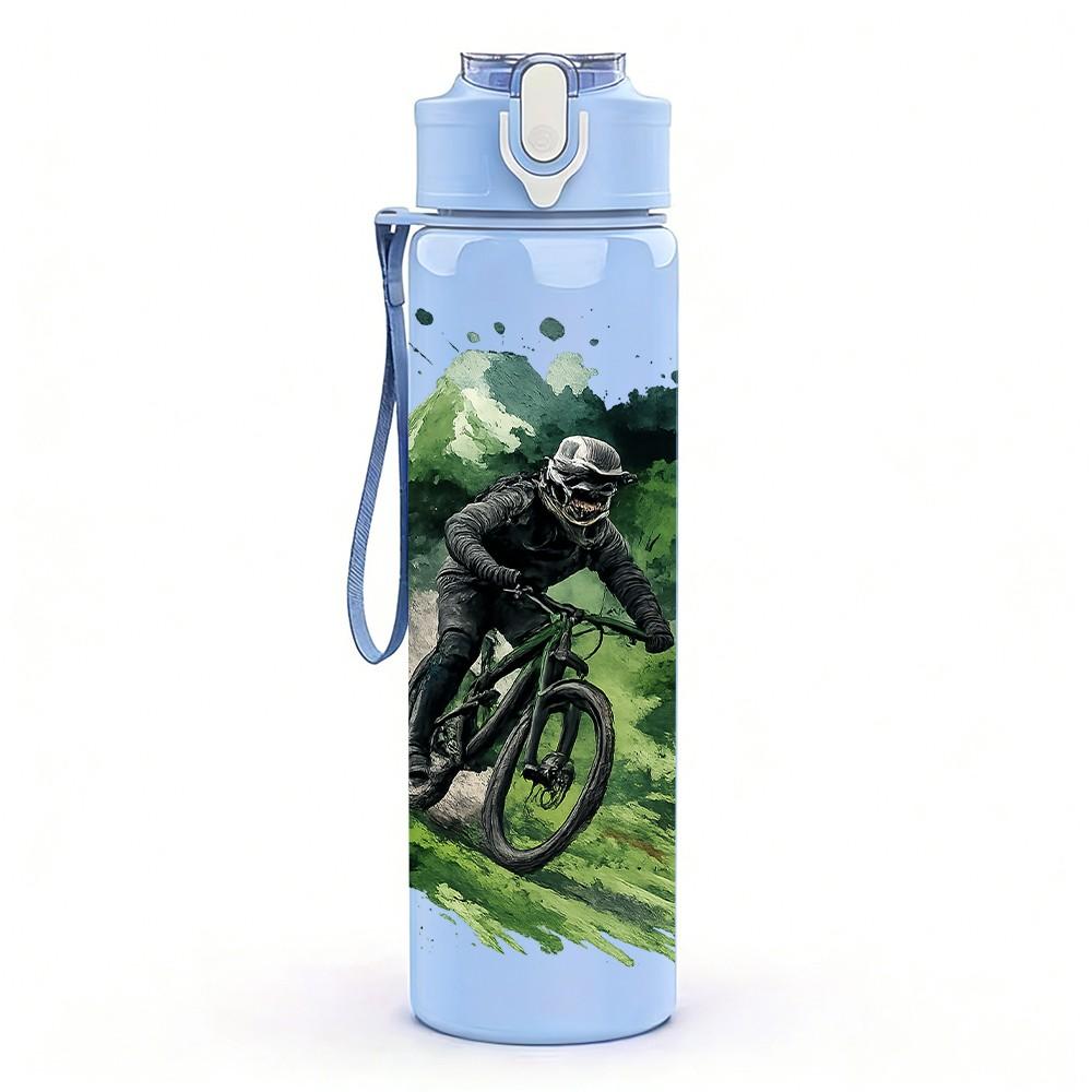 1PC Mountain Biker Cyclist Nature Print 750ml Color Plastic Sports Water Bottle Leakproof Flip Straw Lid Suitable for Sports Office Home Use