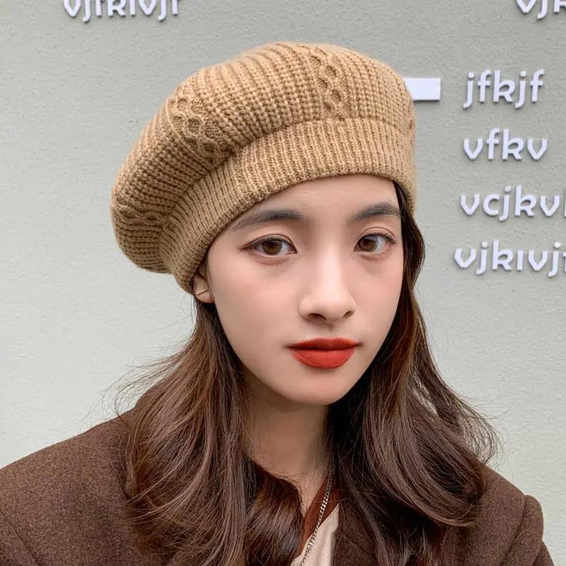 WTEMPO Windproof Cold-proof Casual Strtchy Warm Knitted Hats Women's Autumn Winter Solid Color Large Size Woolen Hats