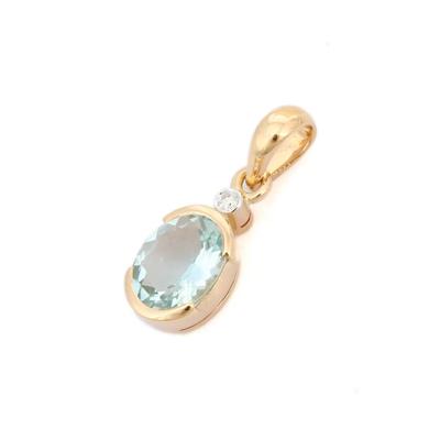 Подвеска из желтого золота 14 карат с аквамарином и драгоценными камнями - Aquamarine Deinty Подвеска