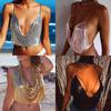 Fashion Female Nightclub Low-cut Backless Metal Sequins Tether Chain Strap Deep V Exposed Navel Vest
