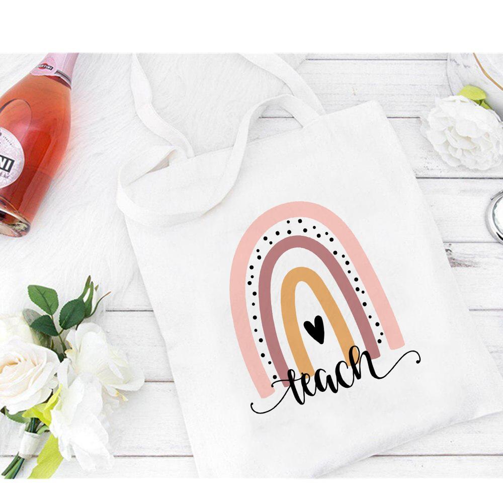 Холстовая сумка для покупок с радужным леопардовым принтом, подарок для учителей, модные женские сумки на плечо