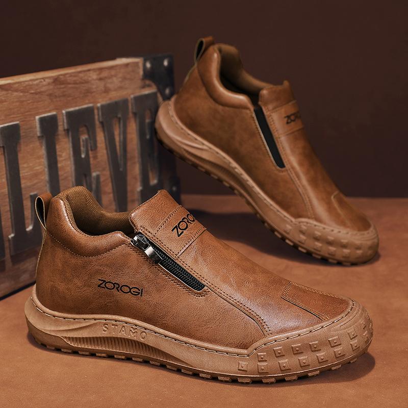 Модная мужская повседневная обувь, уличные легкие мужские ботильоны, дышащие кожаные кроссовки для ходьбы, нескользящие, для отдыха, короткие ботинки