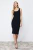 Women's Style Dress Black Pool Neck Ribbed Stretchy Knitted Midi Pencil Dress
