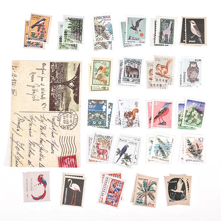 46pcs Vintage Stamp Butterfly Art paper Stickers Scrapbooking Decorative Stationery Junk Journal DIY Material Arts Deco Stickers