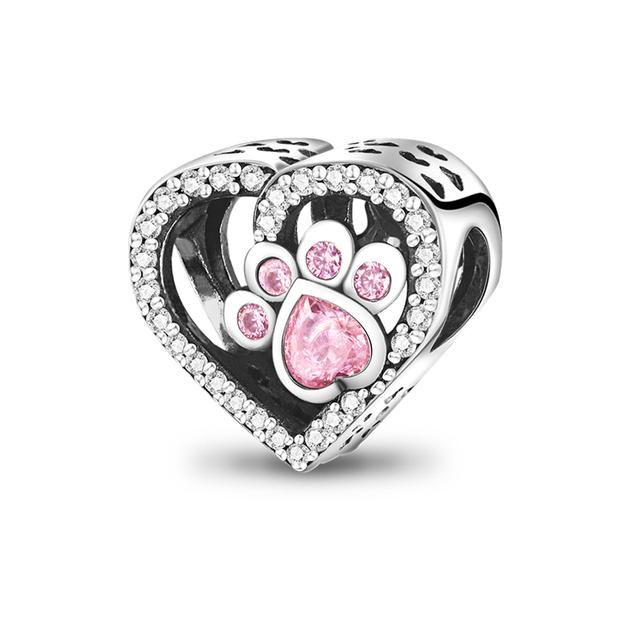 Стерлингового серебра 925 пробы, сердце, лапа животного, прозрачная снежинка, сверкающая корона, подвеска в виде тыквы, подходит для оригинального модного браслета