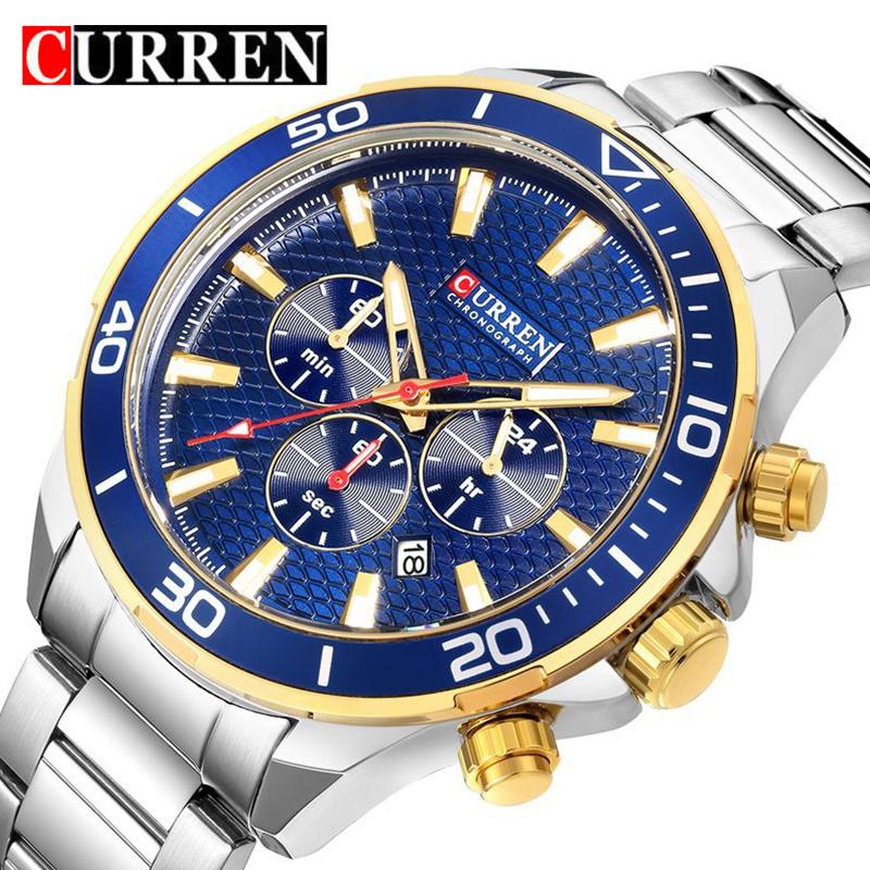 CURREN New Top Men's Watch Steel Band Casual Watch Small Dial Quartz Calendar Six Hand Watch