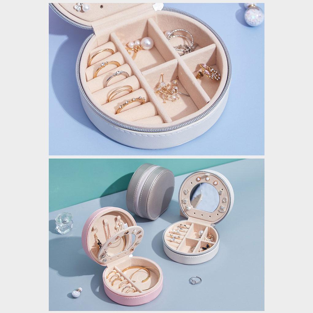 PU Jewelry Box with Mirror Necklace Ring Holder Earrings Ear Studs Organizer Gift Packaging Case Travel Business