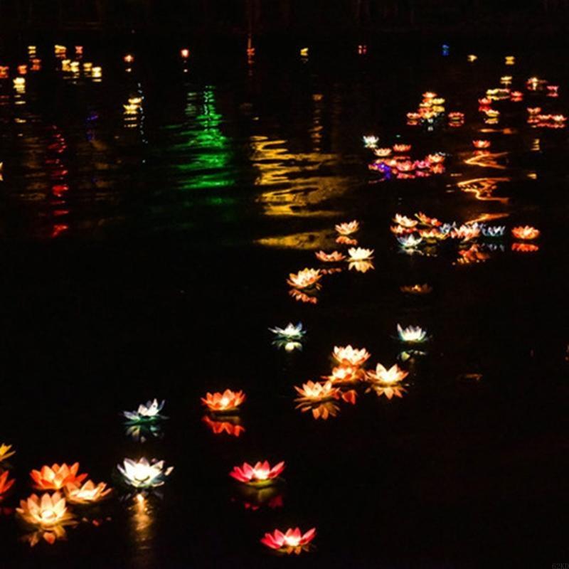 62KD Светодиодные плавающие лампы в виде цветка лотоса на воде, свет для украшения сада, бассейна