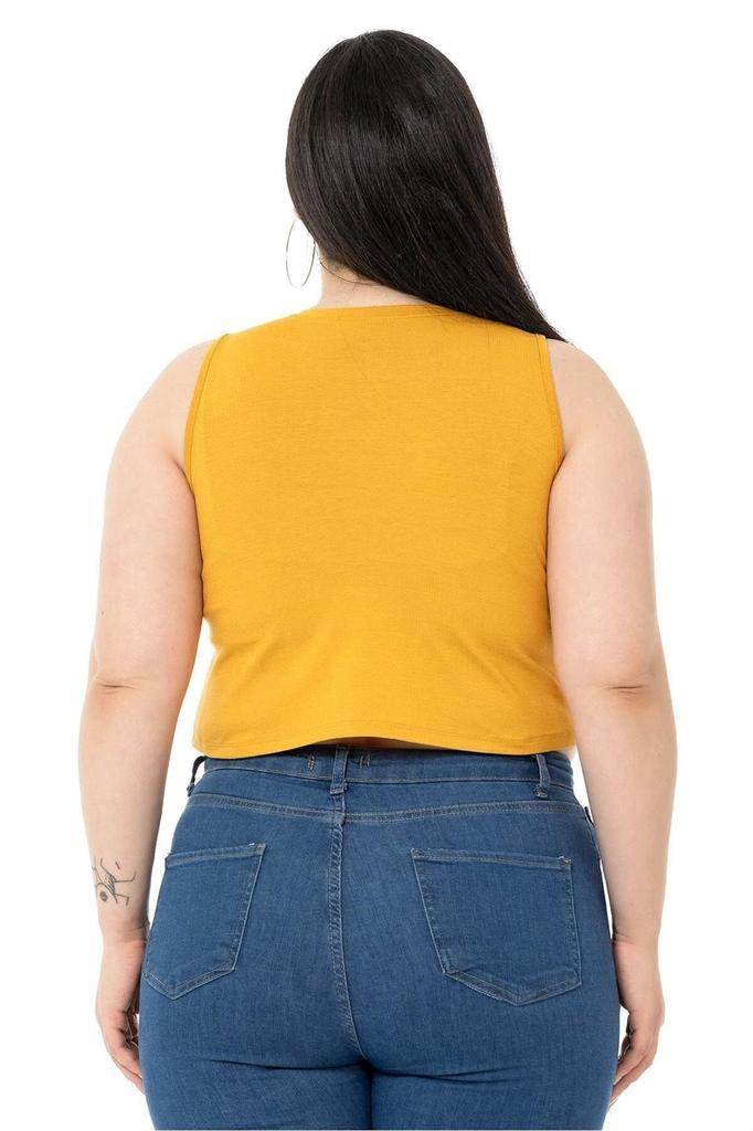 Женский стиль, боди большого размера, большие размеры, с круглым вырезом, без рукавов, укороченное боди из вискозы горчичного цвета