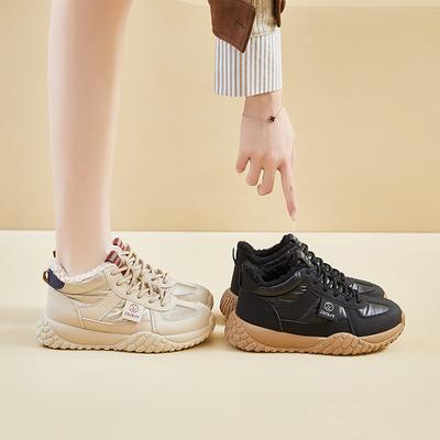 Зимние массивные кроссовки на платформе для женщин Теплые нескользящие зимние ботинки с подкладкой из искусственного меха На шнуровке Теннисные кроссовки для ходьбы Женские удобные короткие ботильоны