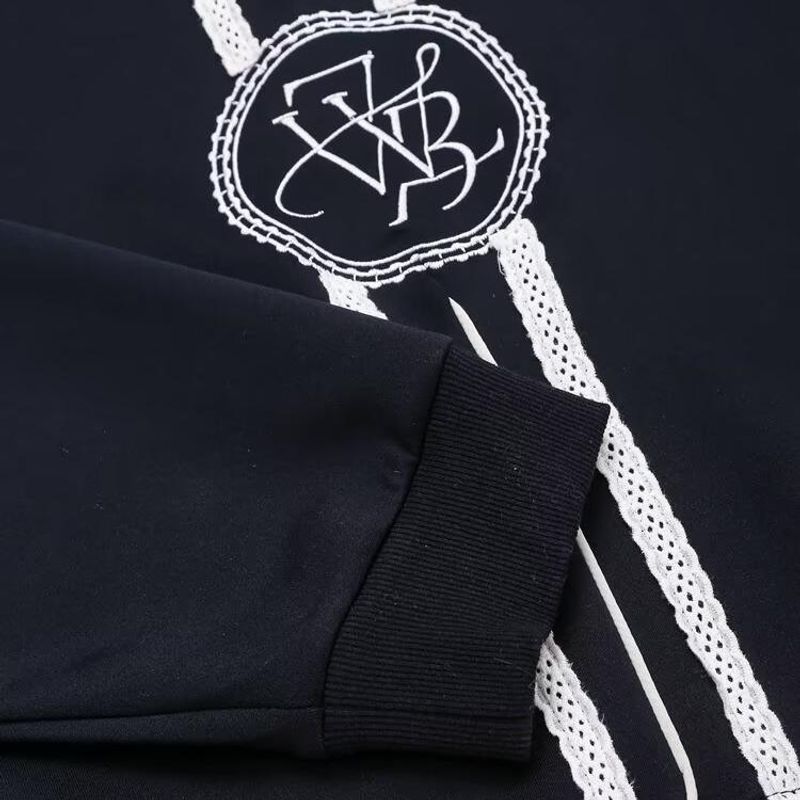 Kaslead New Arrival Women's Fashion-Style Embroidery Trim Sweatshirt Casual Pants 0264479 0264478