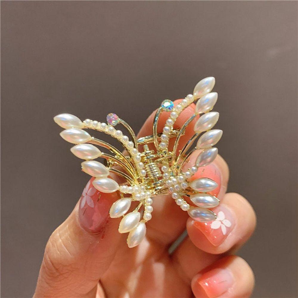 Cute Zinc Zinc Alloy Korean Rhinestone Grasping Clip Hair Accessories Pearl Hair Clip Butterfly Hair Claw
