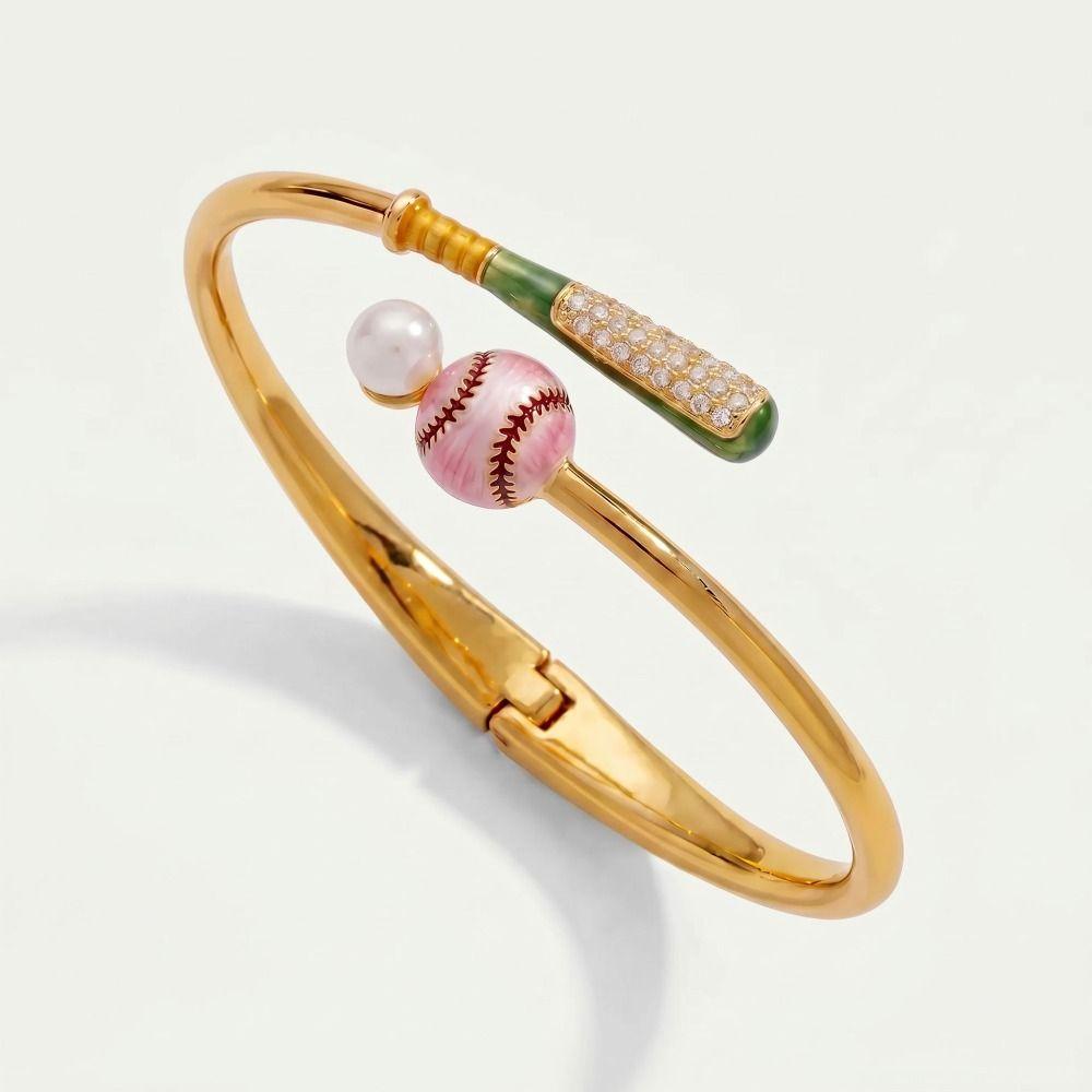 Gold Sports Style Bangle Metal Chain Inlaid Rhinestones Bracelet Tennis Racket Bracelet  Gifts