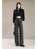 Women's Retro Wool Plaid Velvet-Lined Wide-Leg Pants