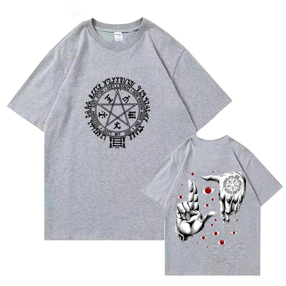 Anime Hellsing Ultimate T-shirts Mens Clothing Graphic Manga Alucard Eyes Harajuku Cotton Tees Unisex Summer Top Male Streetwear