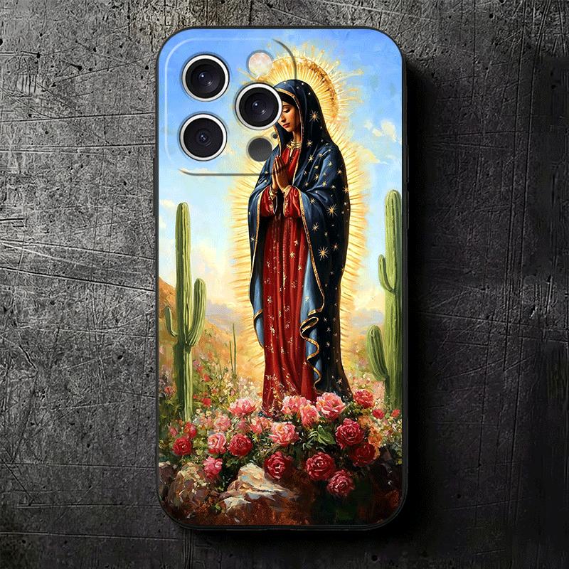 Дева Мария Дева Гваделупская Мягкий чехол для телефона для iPhone 16 16E 17 Air 15 Pro Max 14 Plus 13 Mini 11 12 7 Черная задняя крышка Она