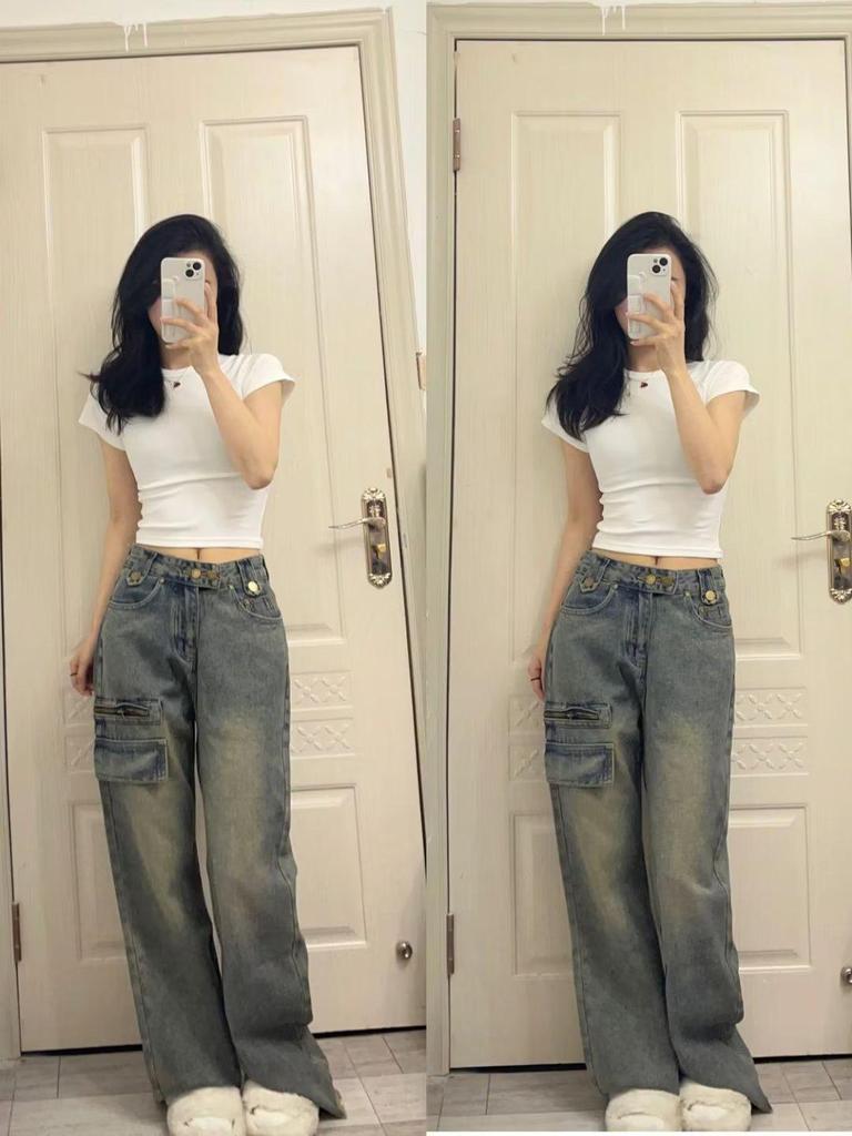 Women's Plus Size High Waist Wide-Leg Distressed Jeans