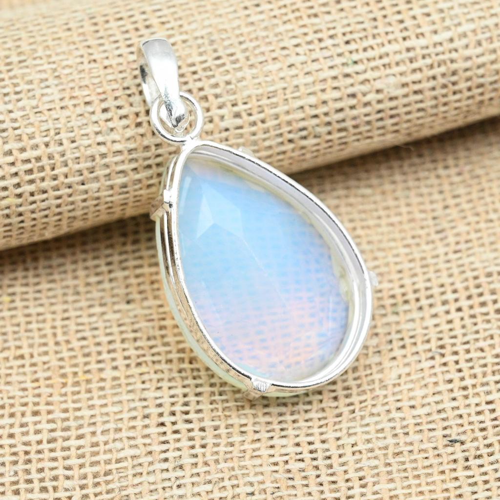 Faceted Milky Opal Gemstone 925 Sterling Silver Handmade Designer Jewelry Pendant