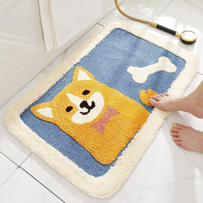Cartoon Flocked Bath Mat Cute Animal Super Fiber Thickened Plush Bathroom Carpet Water-absorbent Anti-slip Bath Rug