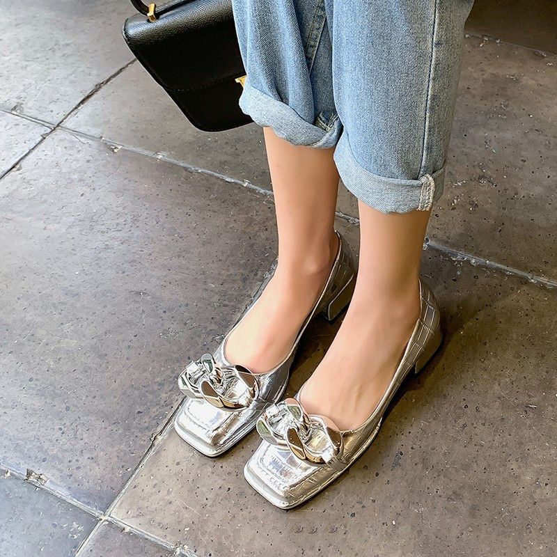 Fashion Yellow with Medium Heels Silver Ladies Summer Footwear Square Toe Blue Shoes for Women 2024 Casual E Trend On Offer Y2k Stylish