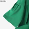 ZANZEA Women's Summer Casual V-Neck 3/4 Bell Sleeves Pleated Solid Color Loose A-Line Blouse