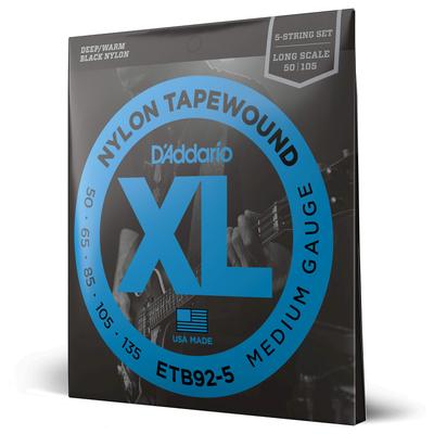 Черные Нейлоновые Басовые Струны D'Addario ETB92-5, 5-струнные, .050-.135