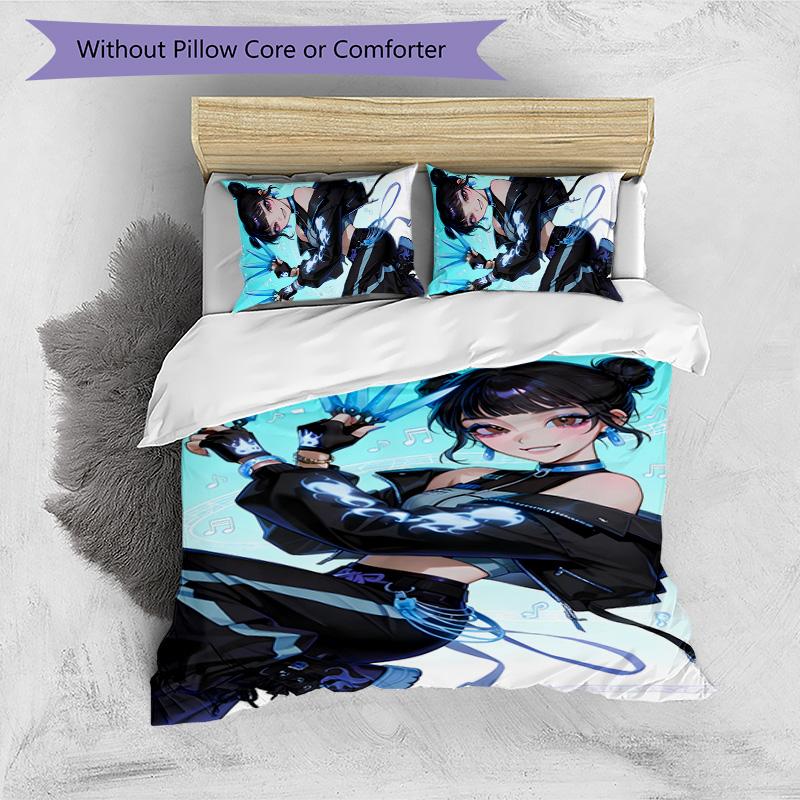 KPOP Hunter 3pcs Bedding Set Duvet Cover Closure Includes 1 Duvet Cover & 2 Pillowcases for All Seasons Bedroom Home Dorm Decor
