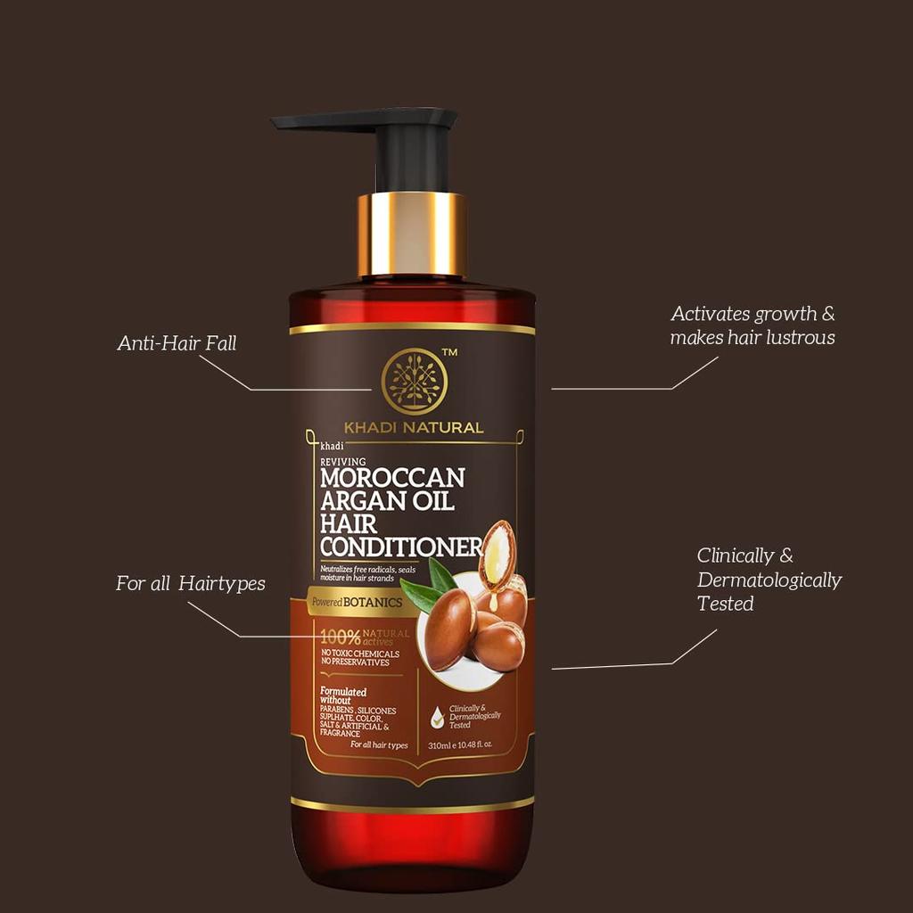 KHADI NATURAL Кондиционер для волос Powered Botanics с марокканским аргановым маслом для гладкости, блеска и контроля над пушистостью. Для всех типов волос. 310 мл