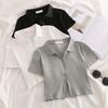 Women's Summer Lapel T-Shirt: High Waist, Navel-Baring Zipper, Slim Fit Short Sleeve, Chic Hong Kong Style Top.