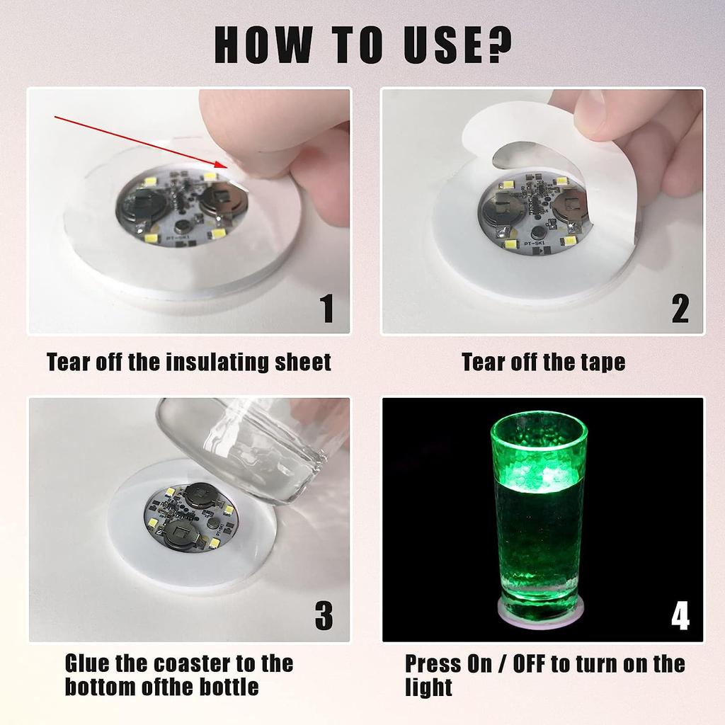 100 шт. светодиодный коврик для посуды, светящаяся наклейка, цветная мигающая наклейка на бутылку, светящаяся подставка под стакан, барная стойка