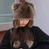 Cozy Raccoon Tail Hat with Ear Muffs for Kids and Adults - American Badger Style Fox Fur Imitation Ear Warmers with Cat Ears