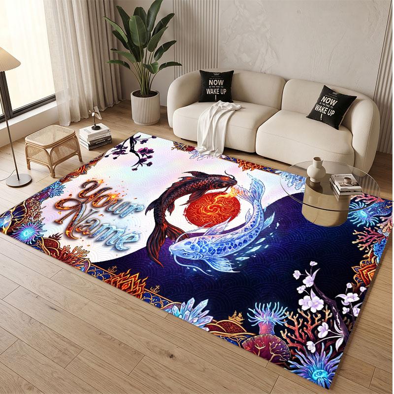 Music General Theme Soft Crystal Velvet Rug Custom Name & Text Print Non Slip Floor Rug for Bedroom Living Room